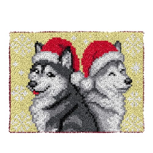 ZFFLYH Latch Hook Kits Für Erwachsene, DIY Häkelgarn Teppiche Hooking Craft Kit Farbe Vorgedruckter Leinwand Teppich Häkeln Stickerei Wandteppich Heimdekoration 20,5 '' X 15 '',Dog 2 von ZFFLYH