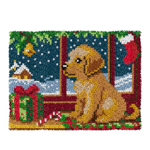 ZFFLYH Latch Hook Kits Für Erwachsene, DIY Häkelgarn Teppiche Hooking Craft Kit Farbe Vorgedruckter Leinwand Teppich Häkeln Stickerei Wandteppich Heimdekoration 20,5 '' X 15 '',Dog Gift von ZFFLYH