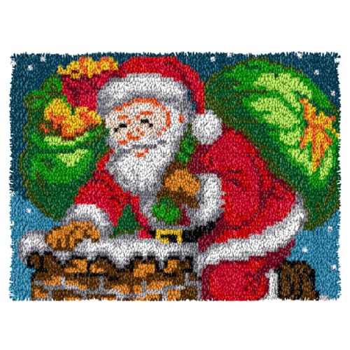 ZFFLYH Latch Hook Kits Für Erwachsene, DIY Häkelgarn Teppiche Hooking Craft Kit Farbe Vorgedruckter Leinwand Teppich Häkeln Stickerei Wandteppich Heimdekoration 20,5 '' X 15 '',Gift Santa Claus von ZFFLYH