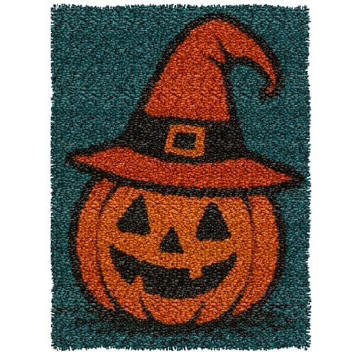 ZFFLYH Latch Hook Kits Für Erwachsene, DIY Häkelgarn Teppiche Hooking Craft Kit Farbe Vorgedruckter Leinwand Teppich Häkeln Stickerei Wandteppich Heimdekoration 20,5 '' X 15 '',Halloween Pumpkin von ZFFLYH