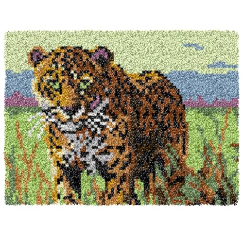 ZFFLYH Latch Hook Kits Für Erwachsene, DIY Häkelgarn Teppiche Hooking Craft Kit Farbe Vorgedruckter Leinwand Teppich Häkeln Stickerei Wandteppich Heimdekoration 20,5 '' X 15 '',Leopard von ZFFLYH