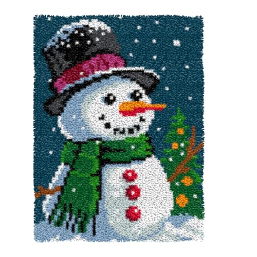 ZFFLYH Latch Hook Kits Für Erwachsene, DIY Häkelgarn Teppiche Hooking Craft Kit Farbe Vorgedruckter Leinwand Teppich Häkeln Stickerei Wandteppich Heimdekoration 20,5 '' X 15 '',Snowman von ZFFLYH