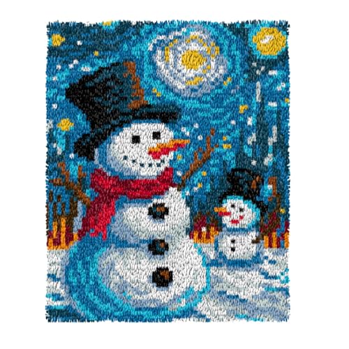 ZFFLYH Latch Hook Kits Für Erwachsene, DIY Häkelgarn Teppiche Hooking Craft Kit Farbe Vorgedruckter Leinwand Teppich Häkeln Stickerei Wandteppich Heimdekoration 20,5 '' X 15 '',Starry Sky Snowman von ZFFLYH