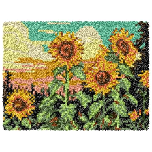 ZFFLYH Latch Hook Kits Für Erwachsene, DIY Häkelgarn Teppiche Hooking Craft Kit Farbe Vorgedruckter Leinwand Teppich Häkeln Stickerei Wandteppich Heimdekoration 20,5 '' X 15 '',Sunflower a von ZFFLYH