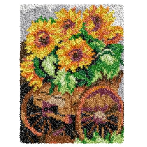 ZFFLYH Latch Hook Kits Für Erwachsene, DIY Häkelgarn Teppiche Hooking Craft Kit Farbe Vorgedruckter Leinwand Teppich Häkeln Stickerei Wandteppich Heimdekoration 20,5 '' X 15 '',Sunflower von ZFFLYH