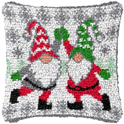 ZFFLYH Weihnachten Latch Hook Kissen Kit Für Erwachsene Kinder DIY Kissen Bezug Mit Bedruckter Häkeln Garn Nadel Handwerk Kreuzstich Stickerei Für Zuhause Sofa Dekor 17X17inch,Christmas von ZFFLYH