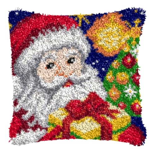 ZFFLYH Weihnachten Latch Hook Kissen Kit Für Erwachsene Kinder DIY Kissen Bezug Mit Bedruckter Häkeln Garn Nadel Handwerk Kreuzstich Stickerei Für Zuhause Sofa Dekor 17X17inch,Santa Claus Gift von ZFFLYH