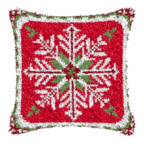 ZFFLYH Weihnachten Latch Hook Kissen Kit Für Erwachsene Kinder DIY Kissen Bezug Mit Bedruckter Häkeln Garn Nadel Handwerk Kreuzstich Stickerei Für Zuhause Sofa Dekor 17X17inch,Snowflakes von ZFFLYH