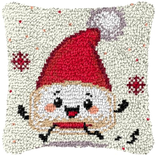 ZFFLYH Weihnachten Latch Hook Kissen Kit Für Erwachsene Kinder DIY Kissen Bezug Mit Bedruckter Häkeln Garn Nadel Handwerk Kreuzstich Stickerei Für Zuhause Sofa Dekor 17X17inch,Snowman a von ZFFLYH