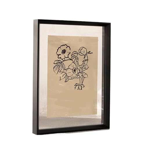 ZFIHAV Musterrahmen Doppelseitiger, transparenter Holz-Bilderrahmen, Tisch-Foto-Blatt-Trockenblumen-Proben-montierter Display-Wandrahmen(Black Wood Grain) von ZFIHAV