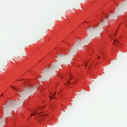 (1 Meter) Chiffon-Spitzenstoff, Band, Dekoration, Blumen, Kleidungszubehör, Band, Basteln, Vlies-Grundlage, Spitze, Rot von ZFISH