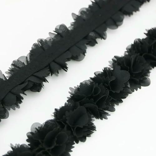 (1 Meter) Chiffon-Spitzenstoff, Band, Dekoration, Blumen, Kleidungszubehör, Band, Basteln, Vlies-Grundlage, Spitze, schwarz von ZFISH