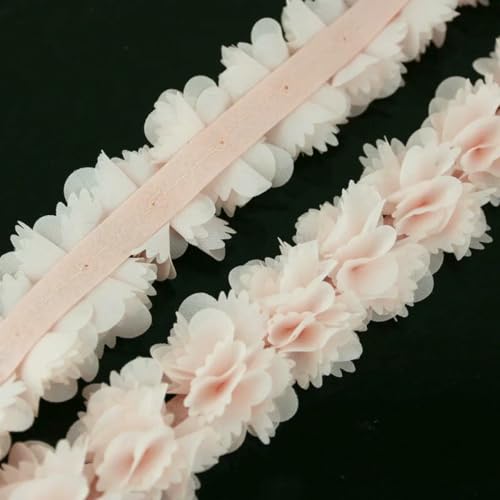 (1 Meter) Chiffon-Spitzenstoff, Band, Dekoration, Blumen, Kleidungszubehör, Band, Basteln, Vlies-Grundspitze, Hellrosa von ZFISH