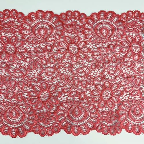 (3 Meter) 22 cm weißer elastischer Spitzenstoff, französische Hohlunterwäsche, Stretch-Schnürsenkel, Besatz zum Selbermachen, Frenchs Hollows, Unterwäsche-Ornament, Rot von ZFISH