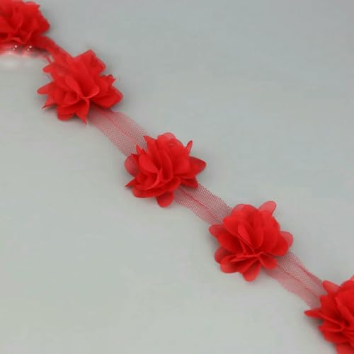 (60 Stück/Menge) Rosa Blütenblatt Chiffon Spitze Stoff Gurtband Dekoration Liebe Bänder Handwerk 50 mm Breite-Rot-50mm von ZFISH