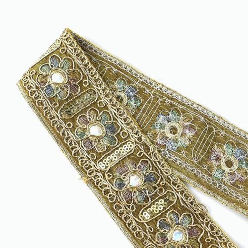 1/2/5 Yards Retro-bestickte Spitzenbesätze, 45 mm, goldene Linie, Paillettenband, Kleidungsstück, Kleidbesatz, dekoratives DIY-Nähzubehör, Schokolade, 45 mm, 2 Yards von ZFISH