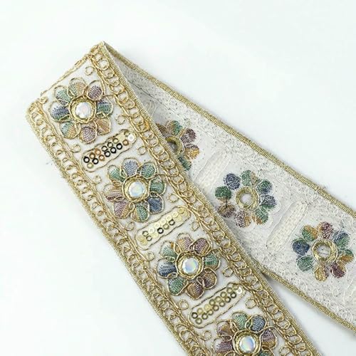 1/2/5 Yards Retro-bestickte Spitzenbesätze, 45 mm, goldene Linie, Paillettenband, Kleidungsstück, Kleidbesatz, dekoratives DIY-Nähzubehör, Weiß, 45 mm, 1 Yard von ZFISH