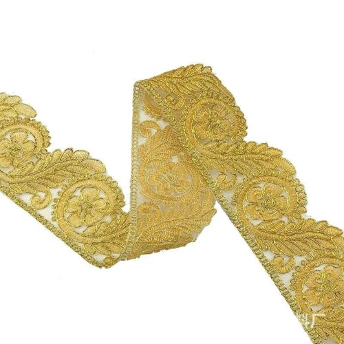 1/3/5 Yards bestickte Spitzenbesätze, 3D-Goldfaden, ethnische Gurtbänder für Kleidungsdekor, DIY-Nähen, Jacquard-Applikationsdekor, Gelb, 5 Yards 1/3/5 Yards bestickte Spitzenbesätze, 3D-Goldfaden, ethnische Gurtbänder für Kleidungsdekor, DIY-Nähen, Jacquard-Applikationsdekor, Gelb, 5 Yards von ZFISH