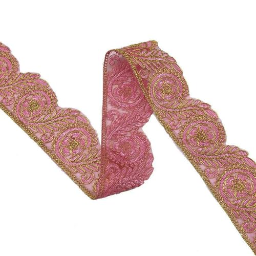 1/3/5 Yards bestickte Spitzenbesätze, 3D-Goldfaden, ethnische Gurtbänder für Kleidungsdekor, DIY-Nähen, Jacquard-Applikationsdekor, Pink, 1 Yard 1/3/5 Yards bestickte Spitzenbesätze, 3D-Goldfaden, ethnische Gurtbänder für Kleidungsdekor, DIY-Nähen, Jacquard-Applikationsdekor, Pink, 1 Yard von ZFISH