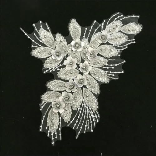 1-10 Stück silberne Polyester-Nagelperle dreidimensionale Gaze-Nähspitze dekoratives Bekleidungszubehör - Stil 1526 - Großhandel 10 Stück von ZFISH