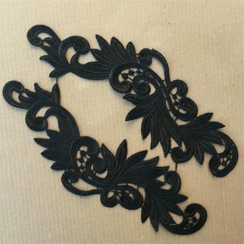 1~8 Paar rot-schwarz-weißer wasserlöslicher bestickter Spitzenstoff, Blumenaufnäher, Hochzeitskleid, DIY-Blumenspitzen-Applikationsmaterial, N040, schwarz, 8 Paar von ZFISH