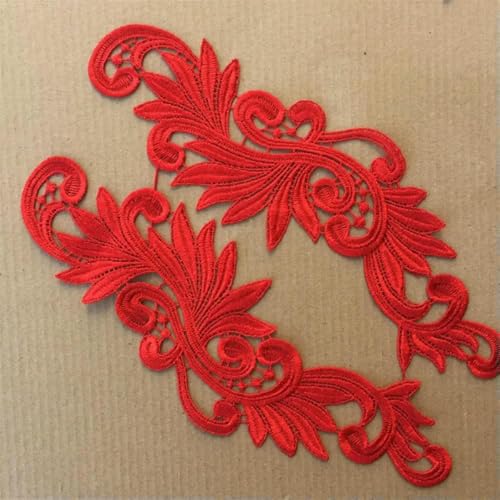 1~8 Paar rot-schwarz-weißer wasserlöslicher bestickter Spitzenstoff, Blumenaufnäher, Hochzeitskleid, DIY-Blumenspitzen-Applikationsmaterial, N040 rot-8 Paar von ZFISH