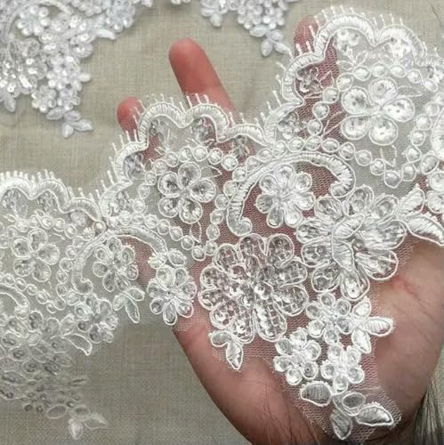 1 Meter 13 cm Kordel Venise-Spitze Stoff Bling Pailletten Blume Weiß Elfenbein Venedig Mesh Spitzenbesatz Applikation Nähen Handwerk für Hochzeit-Elfenbein 1 Meter 13 cm Kordel Venise-Spitze Stoff Bling Pailletten Blume Weiß Elfenbein Venedig Mesh Spitzenbesatz Applikation Nähen Handwerk für Hochzeit-Elfenbein von ZFISH