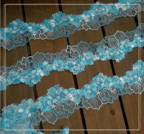 1 Meter Regenbogen-Spitzenblumenbesatz, besticktes Spitzenband, Stoff zum Nähen und Basteln für Kostüm- und Kleidungsdekoration, 5,5 cm Breite, blau, 1 Meter von ZFISH