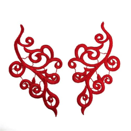 1 Paar schwarz gold weiß Fluo Farben Guipure Stickerei Applikation Zubehör DIY Spitzenkragen Spitze Stoff Patch JD103-rot-1 Paar von ZFISH