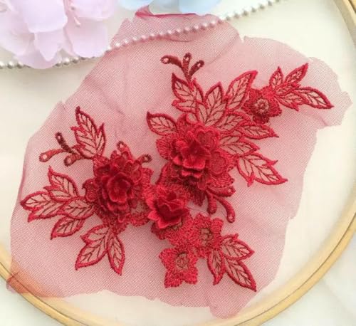 1 Stück 15 x 19 cm 3D-Spitzenapplikation, Gold, Blau, Rosa, Burgunderrot, handgefertigt, DIY-Patch, Spitze, Blume, DIY-Kleidungszubehör, rot 1 Stück 15 x 19 cm 3D-Spitzenapplikation, Gold, Blau, Rosa, Burgunderrot, handgefertigt, DIY-Patch, Spitze, Blume, DIY-Kleidungszubehör, rot von ZFISH