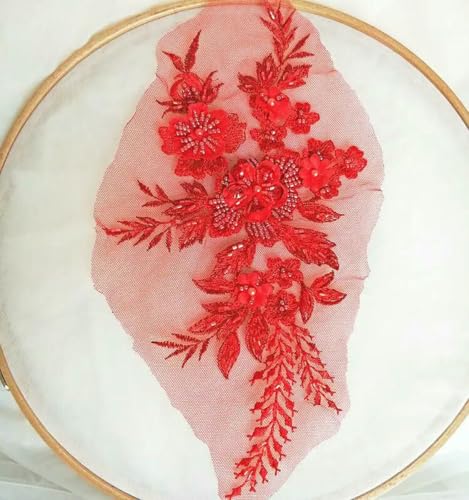 1 Stück Perlen-Spitzen-Applikation, Nähbesatz, Hochzeitsdekor, 3D-Stickerei, Perlen-Spitzen-Patch, Kostüm-Zubehör, DIY-Zubehör, rot 1 Stück Perlen-Spitzen-Applikation, Nähbesatz, Hochzeitsdekor, 3D-Stickerei, Perlen-Spitzen-Patch, Kostüm-Zubehör, DIY-Zubehör, rot von ZFISH
