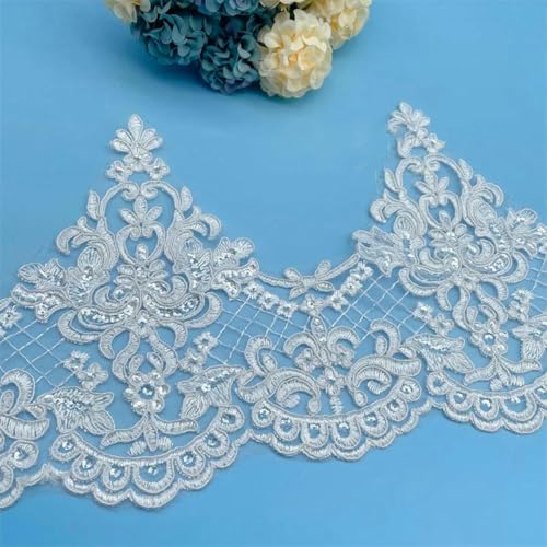 1 Yard, 19 cm breit, Pailletten-Kordelstoff, Blumen-Venise-Venice-Netz-Spitzenbesatz, Applikation, Nähen, Basteln für Hochzeiten, Dez., 1 Yard 1 Yard, 19 cm breit, Pailletten-Kordelstoff, Blumen-Venise-Venice-Netz-Spitzenbesatz, Applikation, Nähen, Basteln für Hochzeiten, Dez., 1 Yard von ZFISH