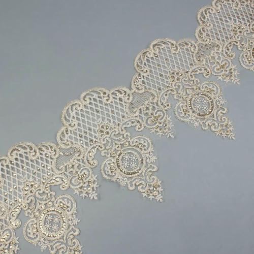 1 Yard, 25 cm breite Pailletten, Silberfaden, Kordel, Spitzenstickerei, Spitzenkleid, Heimtextilien, Paillettenbesatz, Tanzkleidung, DIY-Material, Gold, 1 Yard 1 Yard, 25 cm breite Pailletten, Silberfaden, Kordel, Spitzenstickerei, Spitzenkleid, Heimtextilien, Paillettenbesatz, Tanzkleidung, DIY-Material, Gold, 1 Yard von ZFISH