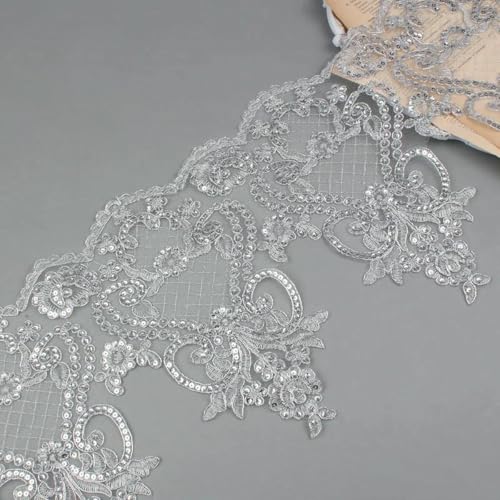 1 Yard, 25 cm breite Pailletten, Silberfaden, Kordel, Spitzenstickerei, Spitzenkleid, Heimtextilien, Paillettenbesatz, Tanzkleidung, DIY-Material, Silber, 1 Yard 1 Yard, 25 cm breite Pailletten, Silberfaden, Kordel, Spitzenstickerei, Spitzenkleid, Heimtextilien, Paillettenbesatz, Tanzkleidung, DIY-Material, Silber, 1 Yard von ZFISH