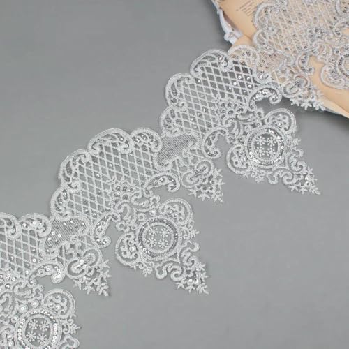 1 Yard, 25 cm breite Pailletten, Silberfaden, Kordel, Spitzenstickerei, Spitzenkleid, Heimtextilien, Paillettenbesatz, Tanzkleidung, DIY-Material, Silberrand, 1 Yard 1 Yard, 25 cm breite Pailletten, Silberfaden, Kordel, Spitzenstickerei, Spitzenkleid, Heimtextilien, Paillettenbesatz, Tanzkleidung, DIY-Material, Silberrand, 1 Yard von ZFISH