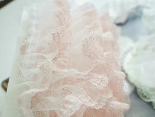 1 Yard, 4,5 cm breit, exquisites elfenbeinfarbenes, grün-rosa Spitzenband, elastischer Rüschenbesatz, Kragen, Nähen, Kleidung, Rock, Kopfbedeckung, Applikation, Dekor, rosa von ZFISH