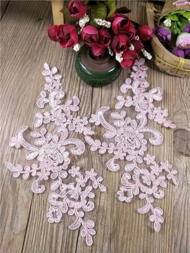 1 Yard / 8 cm Rosa Elfenbein Silber Pailletten Rand Polyester Stickerei Spitzenbesatz für Braut Brautkleid Kostüm Design Spitzenband-2 Stück 21X10CM_a von ZFISH