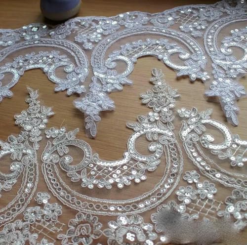 1 Yard Bling Weiß Elfenbein Rot Pailletten Kordel Stoff Blume Venise Venedig Mesh Spitzenbesatz Applikation Nähen Handwerk für Hochzeitsdekor - weiß 1 Yard Bling Weiß Elfenbein Rot Pailletten Kordel Stoff Blume Venise Venedig Mesh Spitzenbesatz Applikation Nähen Handwerk für Hochzeitsdekor - weiß von ZFISH