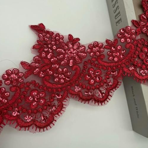 1 Yard Spitzenbesatz aus Polyester mit Pailletten und Champagner-Rand, Stickerei, für Brautkleider, Hochzeitskleider, Kostümdesign, Spitzenband, 13 cm breit, Rot, 1 Yard 1 Yard Spitzenbesatz aus Polyester mit Pailletten und Champagner-Rand, Stickerei, für Brautkleider, Hochzeitskleider, Kostümdesign, Spitzenband, 13 cm breit, Rot, 1 Yard von ZFISH