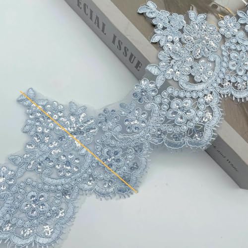 1 Yard Spitzenbesatz aus Polyester mit Pailletten und Champagner-Rand, Stickerei, für Brautkleider, Hochzeitskleider, Kostümdesign, Spitzenband, 13 cm breit, blau, 1 Yard 1 Yard Spitzenbesatz aus Polyester mit Pailletten und Champagner-Rand, Stickerei, für Brautkleider, Hochzeitskleider, Kostümdesign, Spitzenband, 13 cm breit, blau, 1 Yard von ZFISH