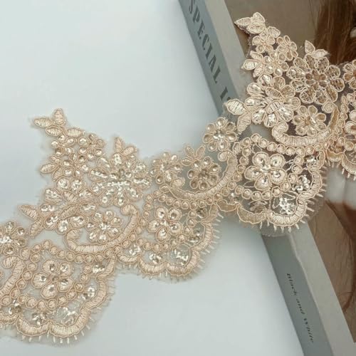 1 Yard Spitzenbesatz aus Polyester mit Pailletten und Champagner-Rand, für Brautkleider, Kostüme, Spitzenband, 13 cm breit, Aprikose, 1 Yard 1 Yard Spitzenbesatz aus Polyester mit Pailletten und Champagner-Rand, für Brautkleider, Kostüme, Spitzenband, 13 cm breit, Aprikose, 1 Yard von ZFISH