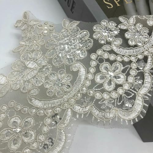 1 Yard Spitzenbesatz aus Polyester mit Pailletten und Champange-Stickerei, für Brautkleider, Hochzeitskleider, Kostümdesign, Spitzenband, 13 cm breit, Hellchampange, 1 Yard 1 Yard Spitzenbesatz aus Polyester mit Pailletten und Champange-Stickerei, für Brautkleider, Hochzeitskleider, Kostümdesign, Spitzenband, 13 cm breit, Hellchampange, 1 Yard von ZFISH