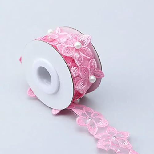 1 Yards Blumenperlen, bestickte Blumen, Spitzenband, Perlenfransen, afrikanischer Spitzenstoff, handgefertigtes Kleider-Nähzubehör, Rosa, Breite 6 cm von ZFISH