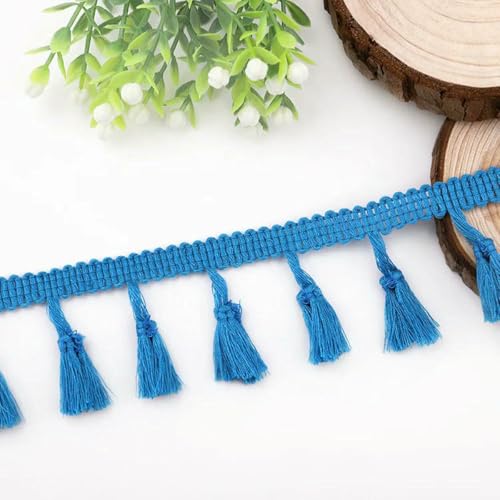 10 Yards Spitzenband Quaste Fransen Baumwolle Ethnisches Spitzenbesatzband Nähen Kleid Kleidungsstück Vorhang DIY Handarbeit Bastelzubehör-09 Seeblau-2 Yards von ZFISH