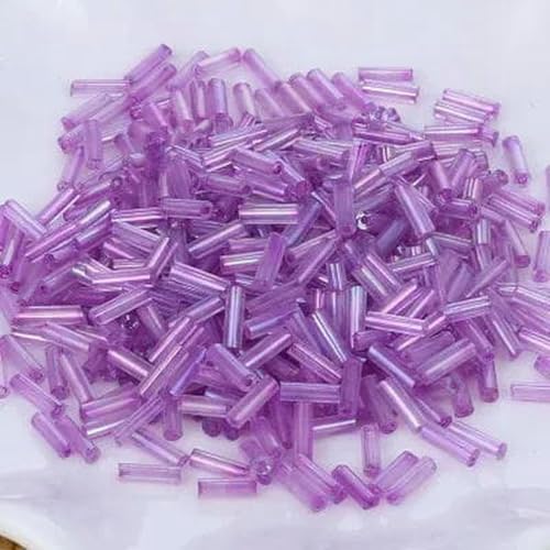 10 g/200 Stück, Größe 2 x 6 mm, bunt, Silberkern, tschechische Glasperlen, Röhre für Abstandshalter, Schmuckherstellung, Kleidungsstück, Nähzubehör – leuchtendes Lila von ZFISH