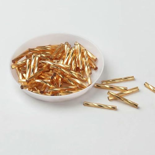 10 g/Packung, 25 mm, tschechische Glasperlen mit gedrehten Trompeten, zur Schmuckherstellung, Nähzubehör für Damenbekleidung zum Selbermachen, Nähperlen-Gold von ZFISH