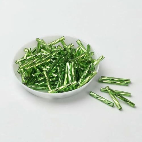 10 g/Packung, 25 mm, tschechische Twist-Bugles-Glasröhrenperlen zur Schmuckherstellung, Nähzubehör für Damen-DIY-Kleidungsstücke, Nähperlen – Hellgrün von ZFISH