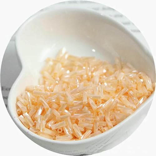 10 g neue 2 x 6 mm cremefarbene Spiralröhren-Glasperlen, lange Röhrenperlen, handgefertigt, DIY-Perlen, lose Perlen, Zubehör-332 Creme-Pfirsich-2 x 6, 10 g, 300 Stück von ZFISH
