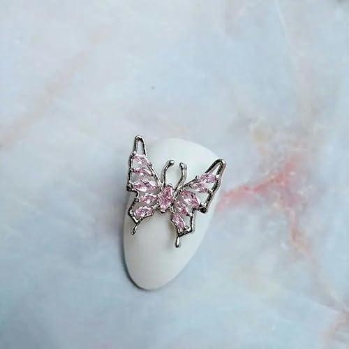 10 teile/los Luxus Große Rosa Schmetterling Zirkon Kristalle Metall Nägel Schmuck Dekorationen Nail art Zubehör Charms Teile Supplies-MG853-3 von ZFISH