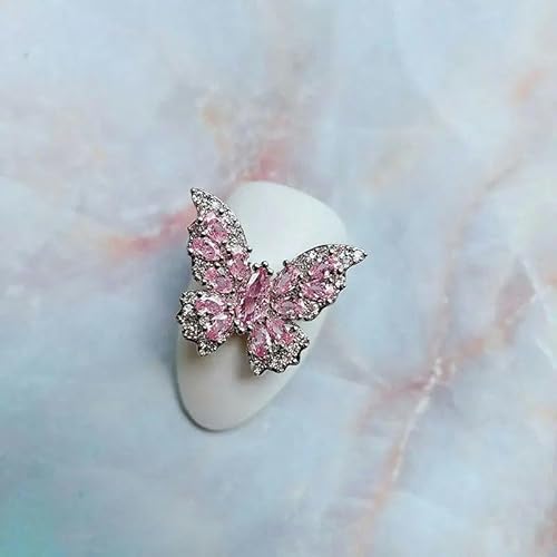 10 teile/los Luxus Große Rosa Schmetterling Zirkon Kristalle Metall Nägel Schmuck Dekorationen Nail art Zubehör Charms Teile Supplies-MG855-4 von ZFISH
